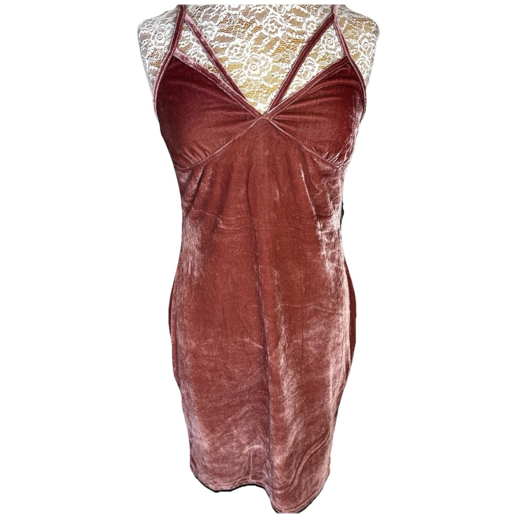 Anthropologie Iris Women's Velvet Body Con Slip Dress Brick Red NWT M Lovecore